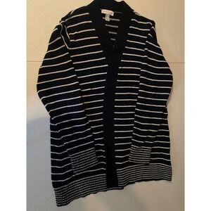 Susan Graver Navy White Striped Shawl Collar Cardigan Women XL